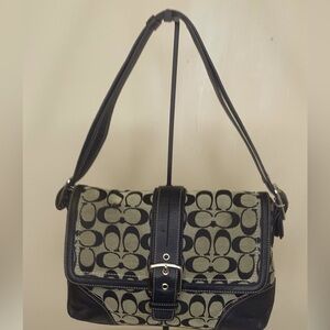 Coach Hampton Black Signature Jacquard Leather Shoulder Bag
